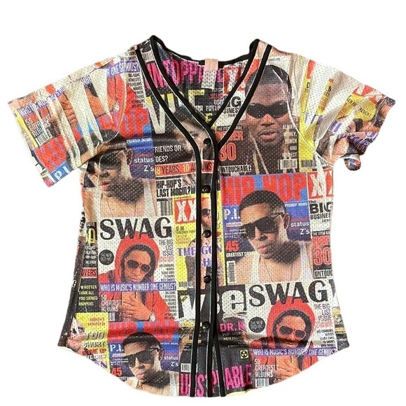 Blush womens rap Hip Hop Shirt short sleeve button up top - Picture 1 of 12